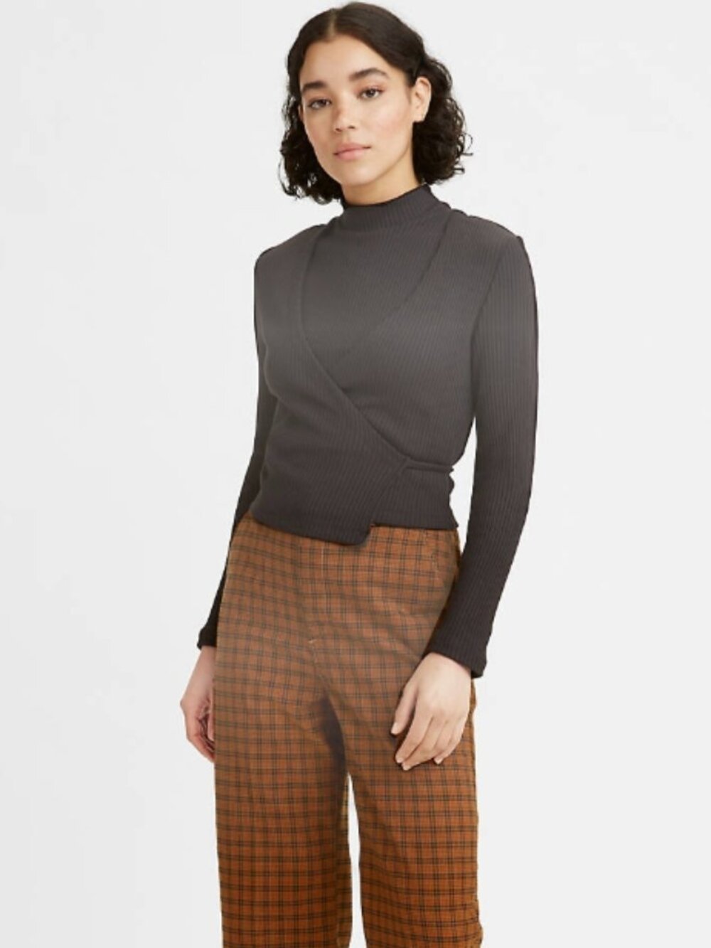 Levi’s Y2K Black 2 Piece Wrap Top & Mock Neck Crop Tank Ribbed Set S Balletcore